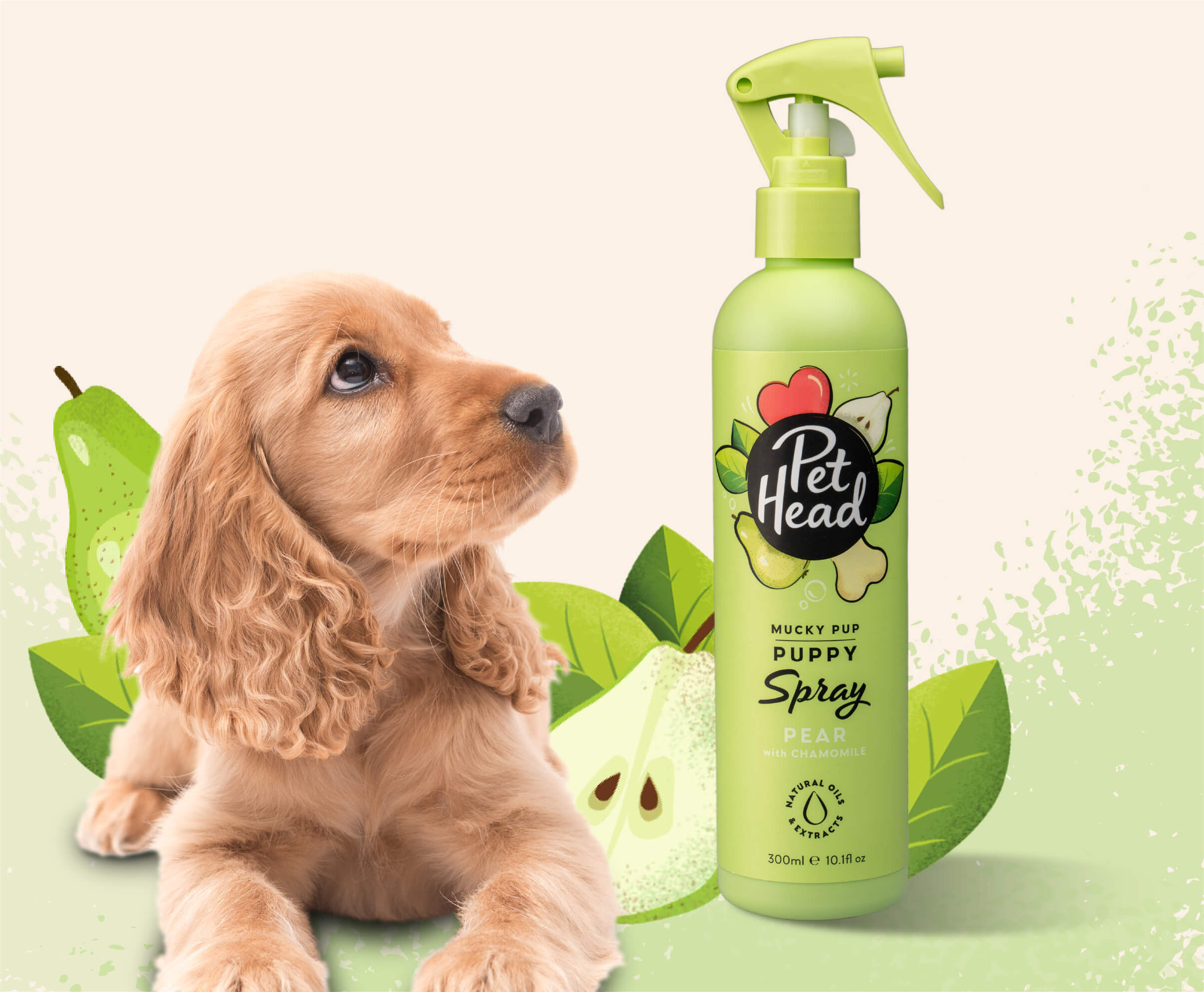 Product shot of the Pet Head mucky pup with a cockapoo in the background