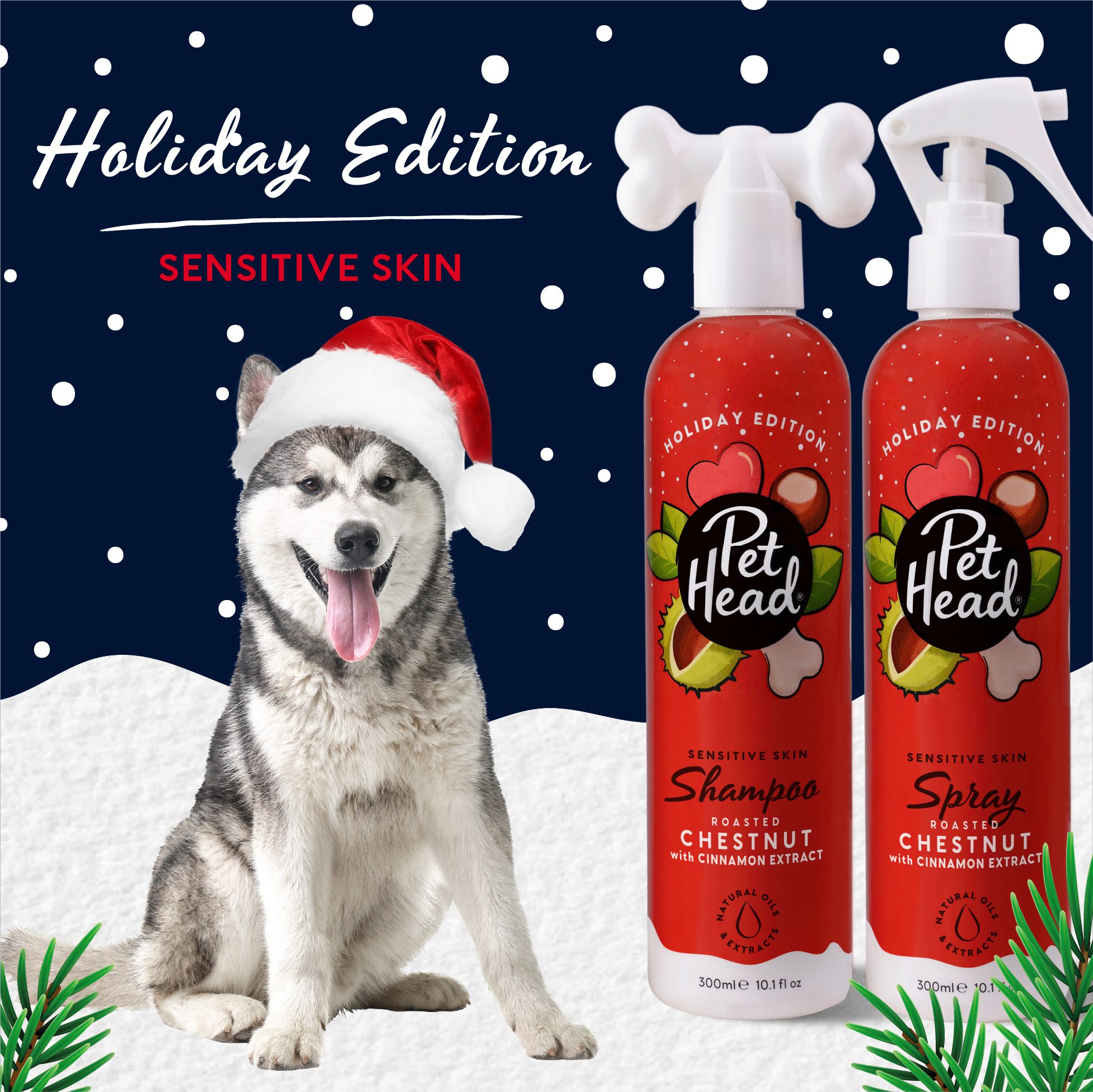 Christmas Limited Edition products shampoo and spray with Husky