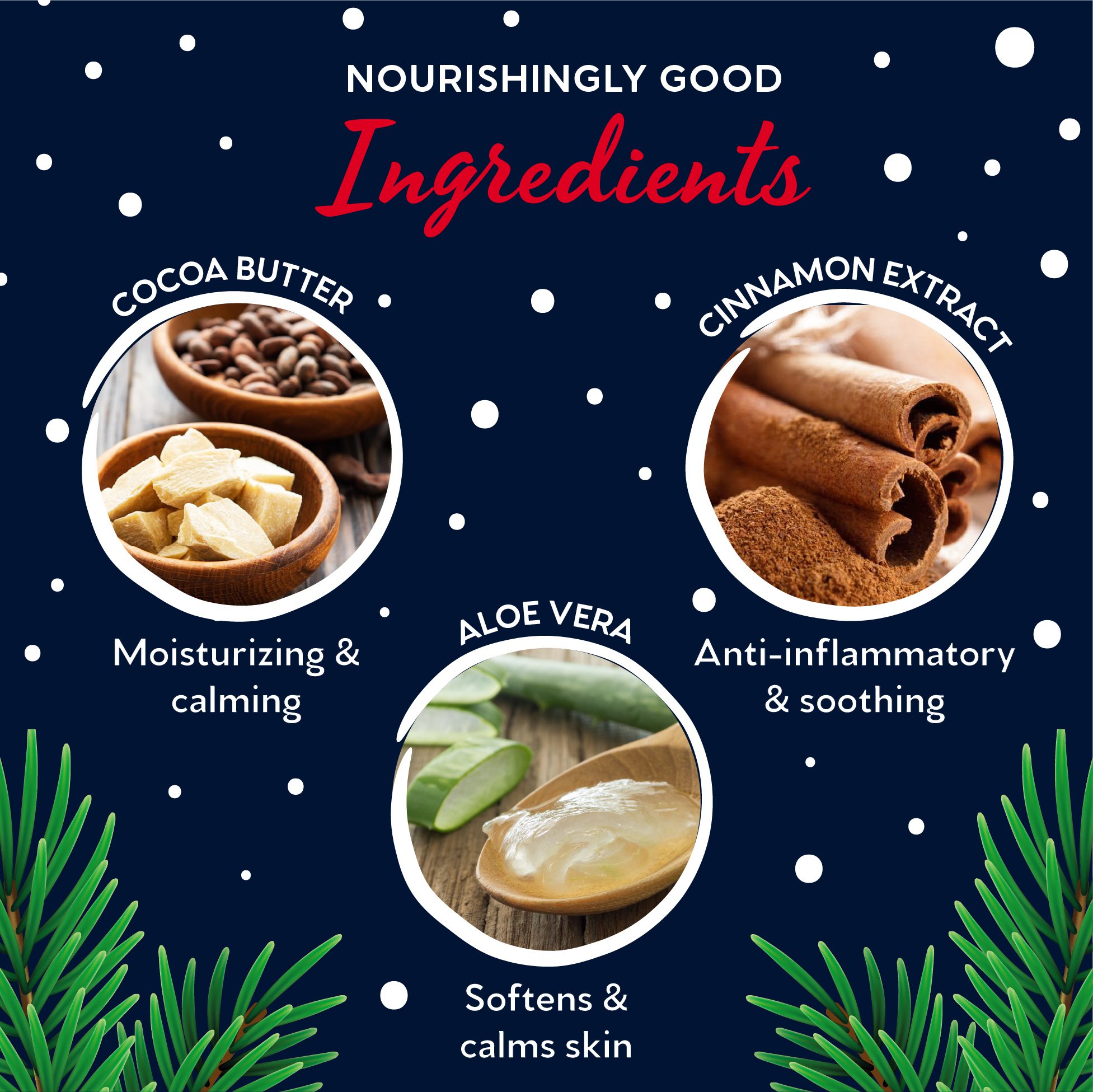 Key ingredients Aloe Vera, Shea Butter and Cinnamon extract
